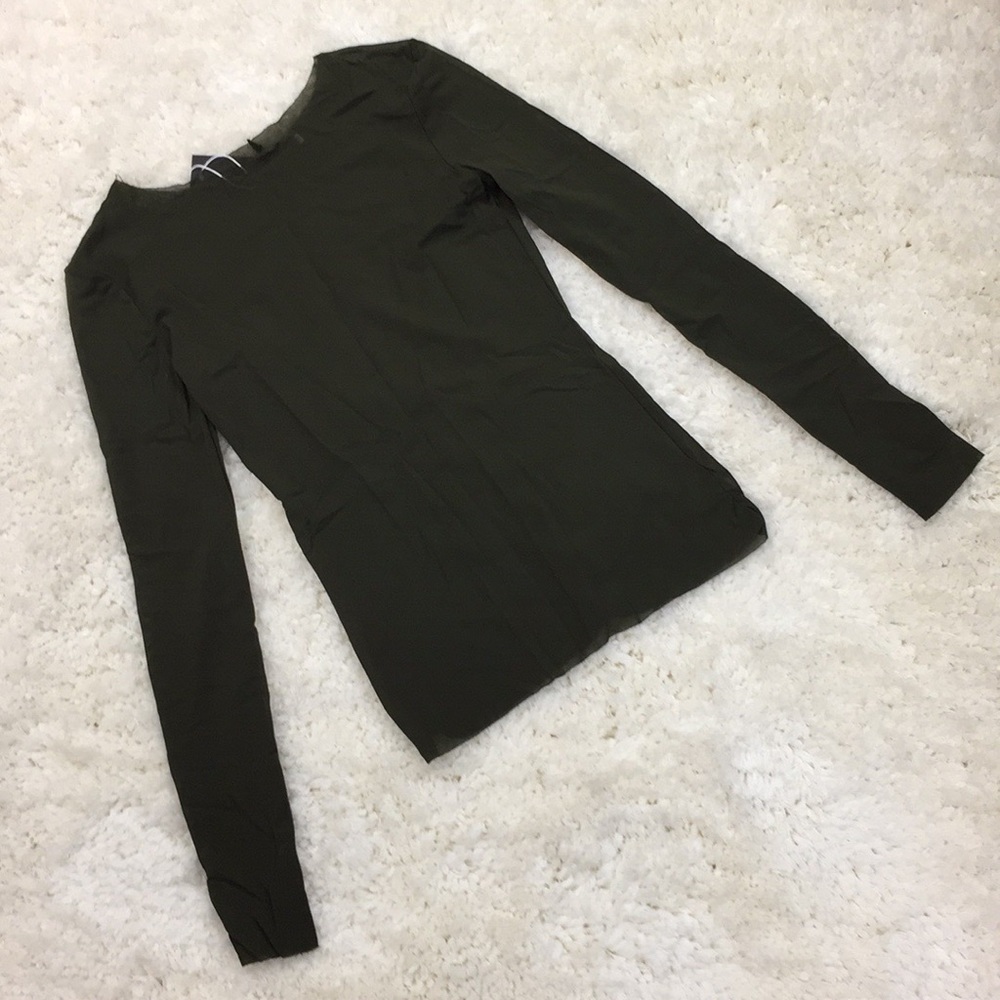 Olive Green Sheer Mesh Top, Size Medium 🍀